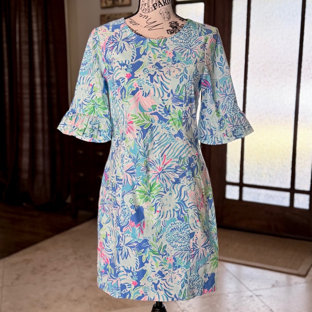 LILLY PULITZER | Fiesta Stretch Dress in Coastal Blue/Lion Around, size 2